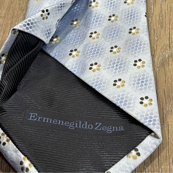 Ermenegildo Zegna Tie Pastel Blue Geometric Sunburst 1000% Silk Made in Italy - Picture 6 of 11